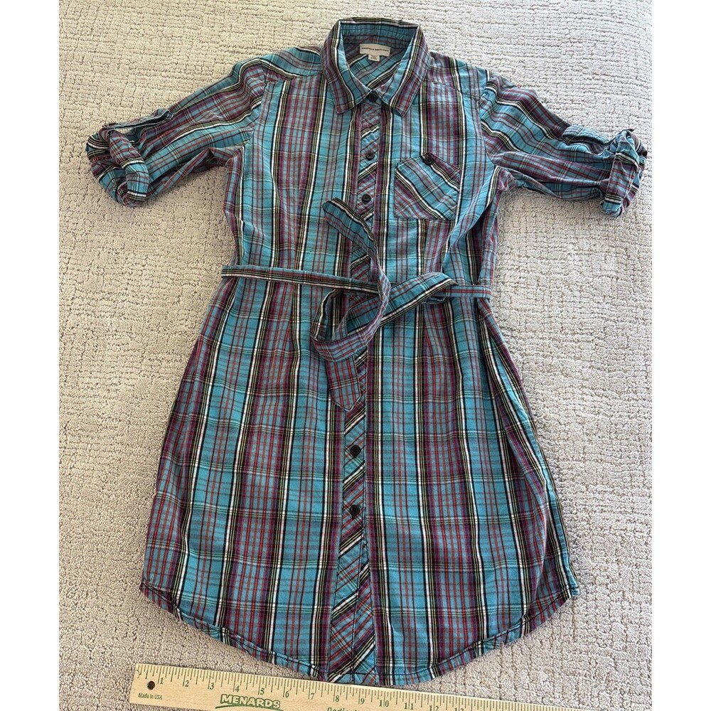 Vintage Teal Multi Color Plaid Knee High Dress by Brooklyn Industries Size 2